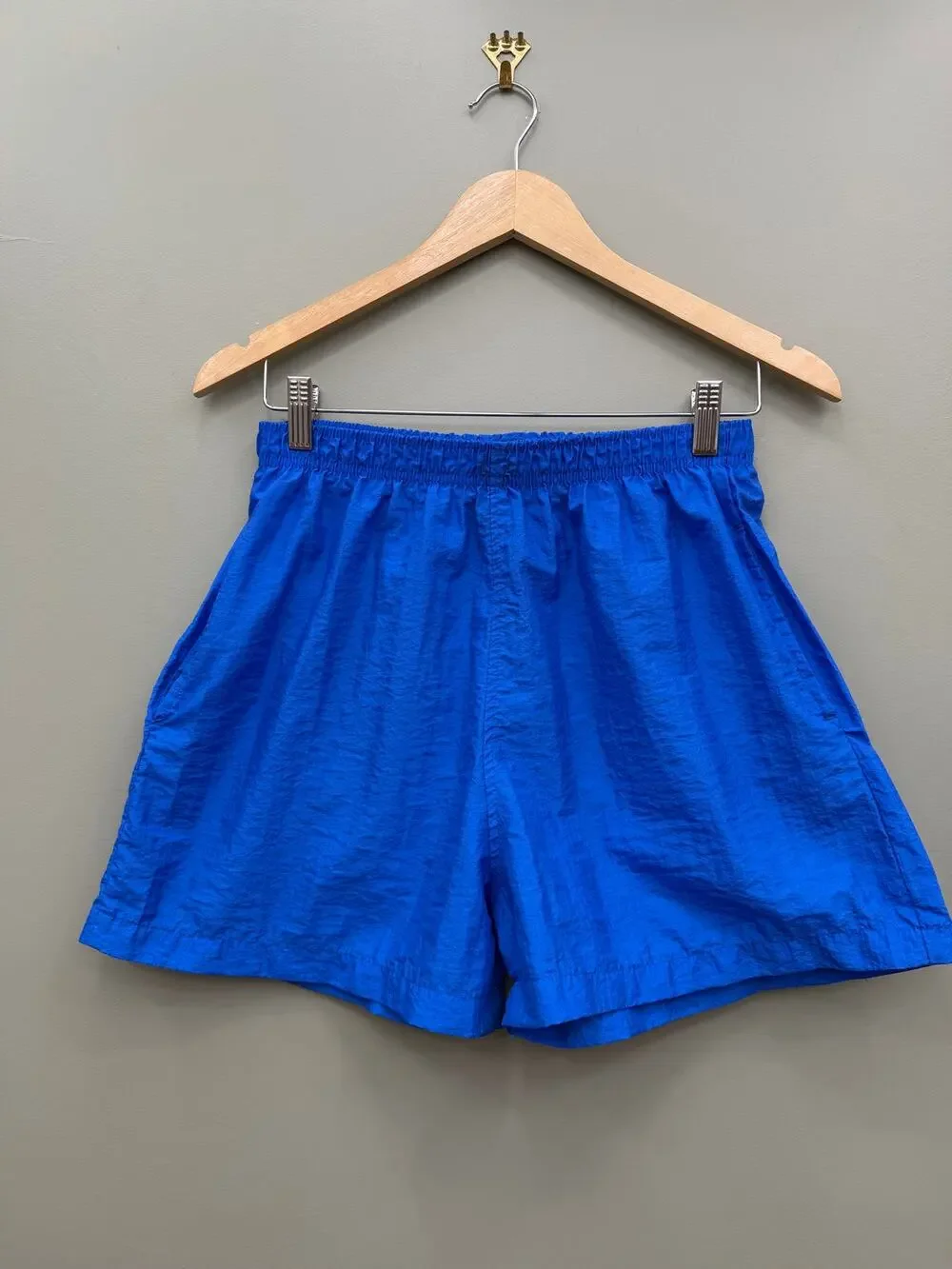 Vintage JJZAPP Blue Nylon Swim Trunks Shorts USA Size L Pockets Retro